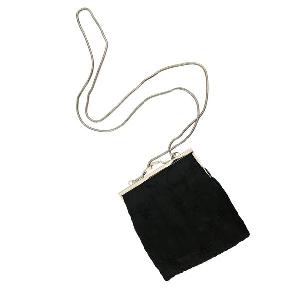 Valerie Stevens Black Floral Embroidered Crossbody Clutch Retro Whimsigoth 90s - Picture 1 of 7